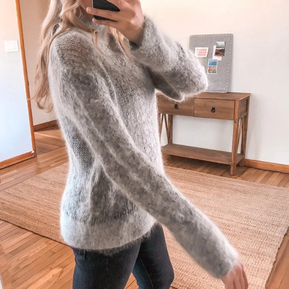 & Other Stories Mohair Wool Blend Boho Mock Neck Loose Knit Gray Sweater Small - Picture 2 of 10